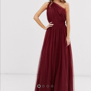 ASOS One Shoulder Burgundy Maxi Dress